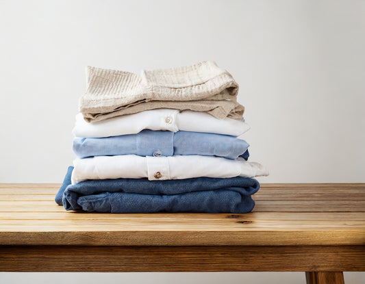 Pile of folded laundry after wool dryer ball